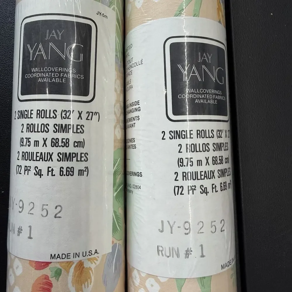 Vintage Jay Yang 2 Double Rolls Floral Palm Wallpaper 80s Shabby Chic Flowers